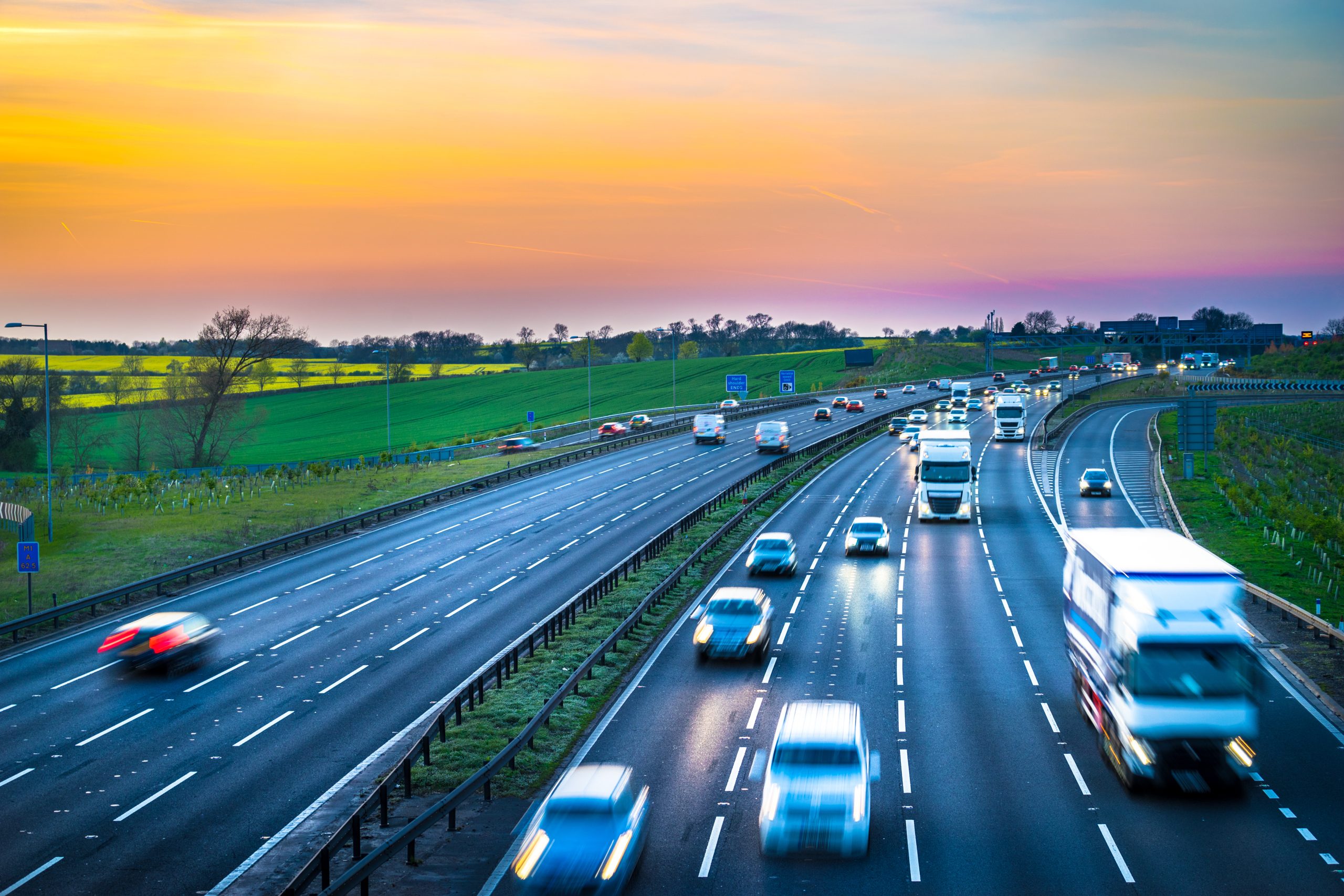 Aerial view of motorway system involved in long-term safety performance